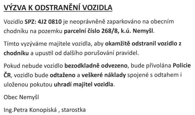 Výzva k osatranění vozidla